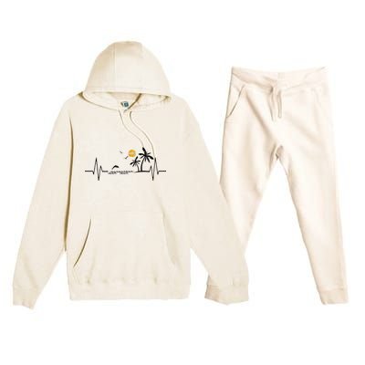 Heartbeat With Tropical Palm Trees Beach Island And Dolphin Premium Hooded Sweatsuit Set