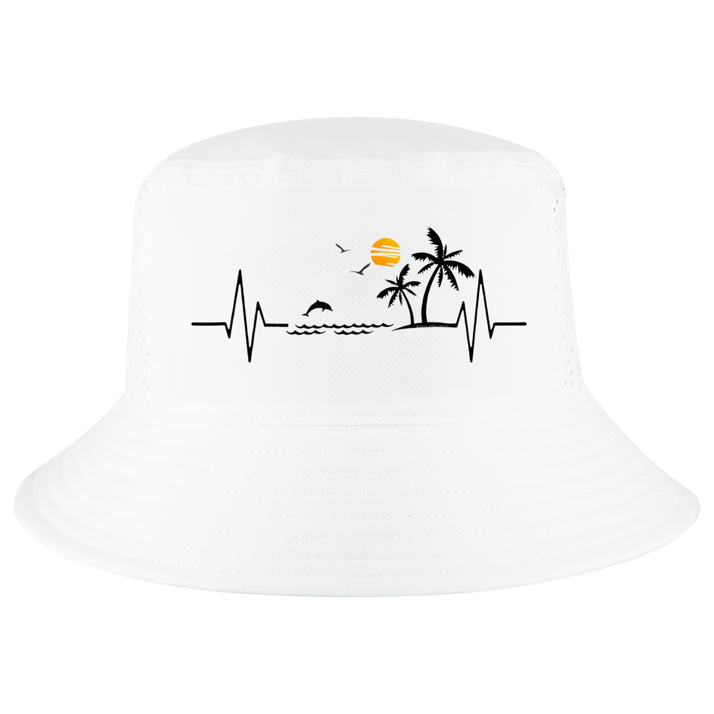 Heartbeat With Tropical Palm Trees Beach Island And Dolphin Cool Comfort Performance Bucket Hat