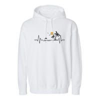 Heartbeat With Tropical Palm Trees Beach Island And Dolphin Garment-Dyed Fleece Hoodie