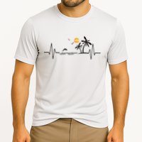 Heartbeat With Tropical Palm Trees Beach Island And Dolphin Cooling Performance Crew T-Shirt