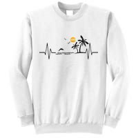 Heartbeat With Tropical Palm Trees Beach Island And Dolphin Sweatshirt