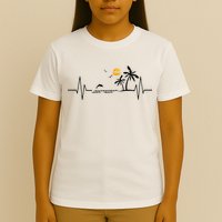 Heartbeat With Tropical Palm Trees Beach Island And Dolphin T-Shirt