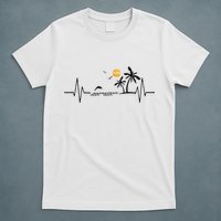 Heartbeat With Tropical Palm Trees Beach Island And Dolphin T-Shirt