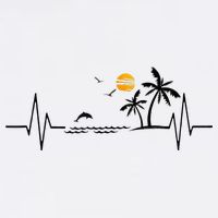 Heartbeat With Tropical Palm Trees Beach Island And Dolphin T-Shirt