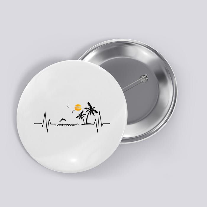Heartbeat With Tropical Palm Trees Beach Island And Dolphin Button