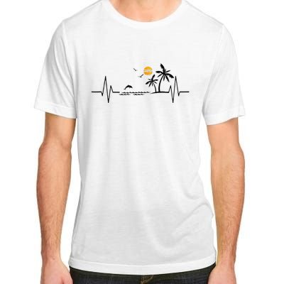 Heartbeat With Tropical Palm Trees Beach Island And Dolphin Adult ChromaSoft Performance T-Shirt