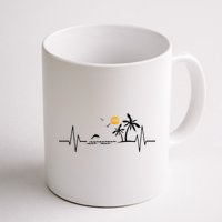 Heartbeat With Tropical Palm Trees Beach Island And Dolphin Mug