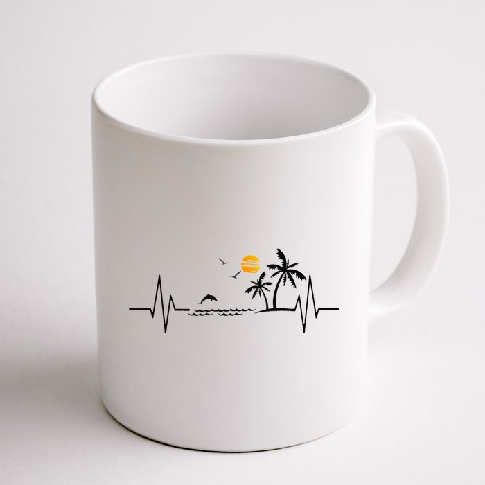 Heartbeat With Tropical Palm Trees Beach Island And Dolphin Mug