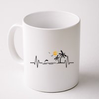 Heartbeat With Tropical Palm Trees Beach Island And Dolphin Mug