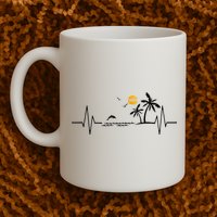 Heartbeat With Tropical Palm Trees Beach Island And Dolphin Mug