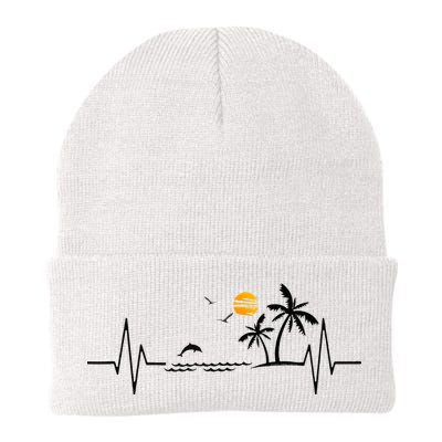 Heartbeat With Tropical Palm Trees Beach Island And Dolphin Beanie