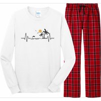 Heartbeat With Tropical Palm Trees Beach Island And Dolphin Long Sleeve Pajama Set