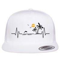 Heartbeat With Tropical Palm Trees Beach Island And Dolphin Flat Bill Trucker Hat
