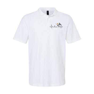 Heartbeat With Tropical Palm Trees Beach Island And Dolphin Softstyle Adult Sport Polo