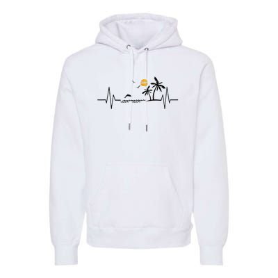 Heartbeat With Tropical Palm Trees Beach Island And Dolphin Premium Hoodie