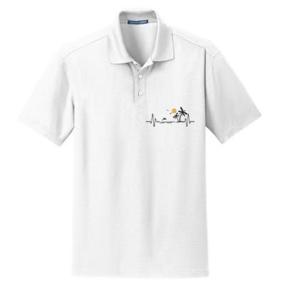 Heartbeat With Tropical Palm Trees Beach Island And Dolphin Dry Zone Grid Polo