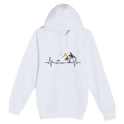 Heartbeat With Tropical Palm Trees Beach Island And Dolphin Premium Pullover Hoodie