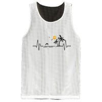Heartbeat With Tropical Palm Trees Beach Island And Dolphin Mesh Reversible Basketball Jersey Tank