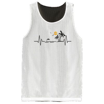 Heartbeat With Tropical Palm Trees Beach Island And Dolphin Mesh Reversible Basketball Jersey Tank