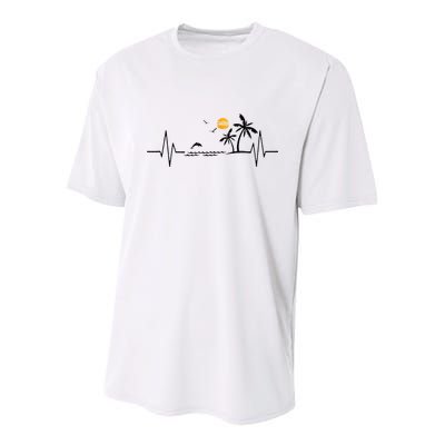 Heartbeat With Tropical Palm Trees Beach Island And Dolphin Youth Performance Sprint T-Shirt