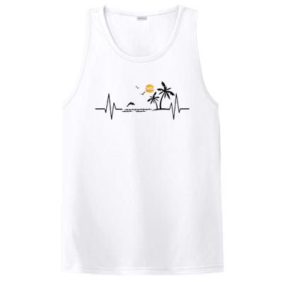 Heartbeat With Tropical Palm Trees Beach Island And Dolphin PosiCharge Competitor Tank