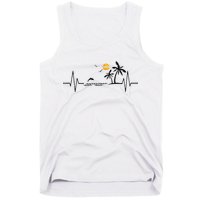 Heartbeat With Tropical Palm Trees Beach Island And Dolphin Tank Top