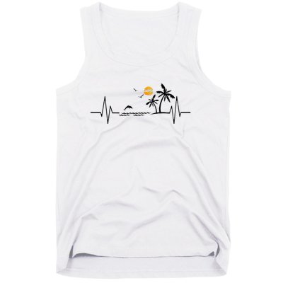 Heartbeat With Tropical Palm Trees Beach Island And Dolphin Tank Top