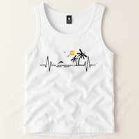 Heartbeat With Tropical Palm Trees Beach Island And Dolphin Tank Top