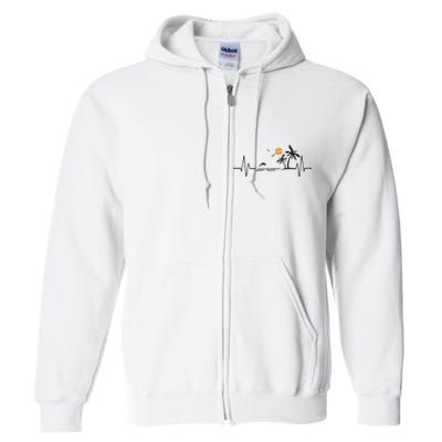 Heartbeat With Tropical Palm Trees Beach Island And Dolphin Full Zip Hoodie