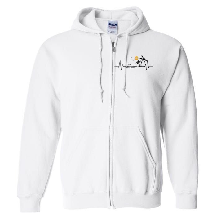 Heartbeat With Tropical Palm Trees Beach Island And Dolphin Full Zip Hoodie