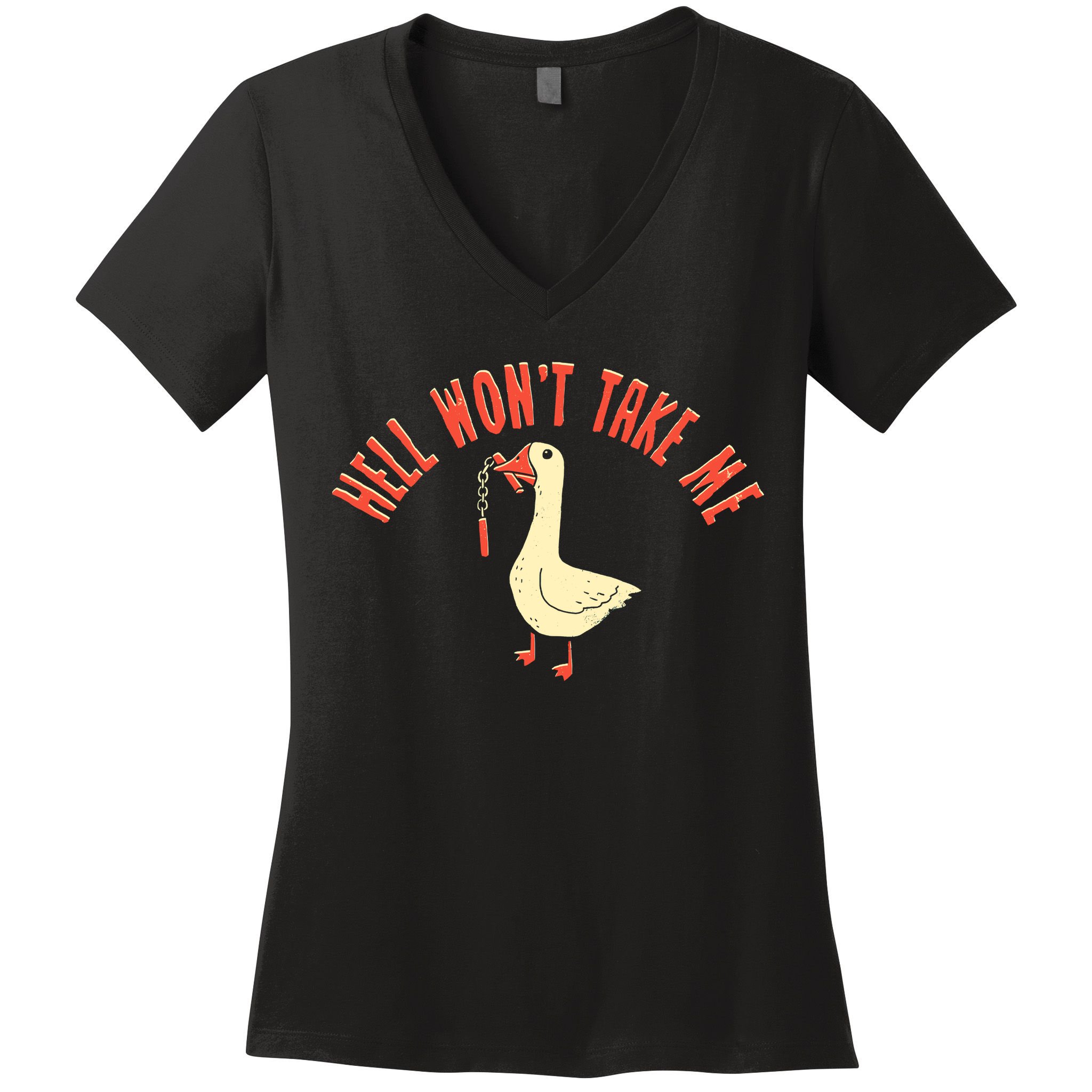 Hell Wont Take Me Funny Duck Women's V-Neck T-Shirt
