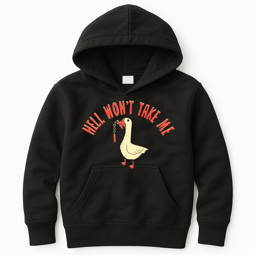 Hell Wont Take Me Funny Duck Kids Hoodie