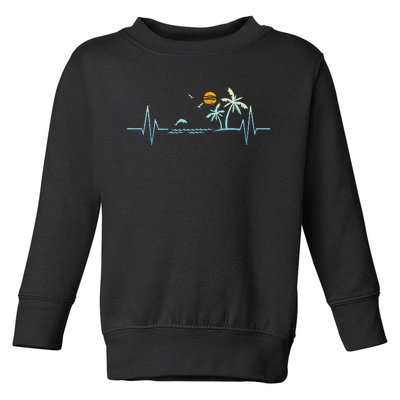 Heartbeat With Tropical Palm Trees Beach Island Sunset Toddler Sweatshirt