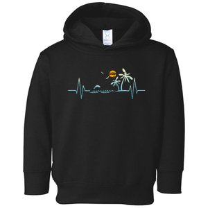 Heartbeat With Tropical Palm Trees Beach Island Sunset Toddler Hoodie