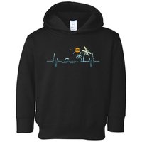 Heartbeat With Tropical Palm Trees Beach Island Sunset Toddler Hoodie