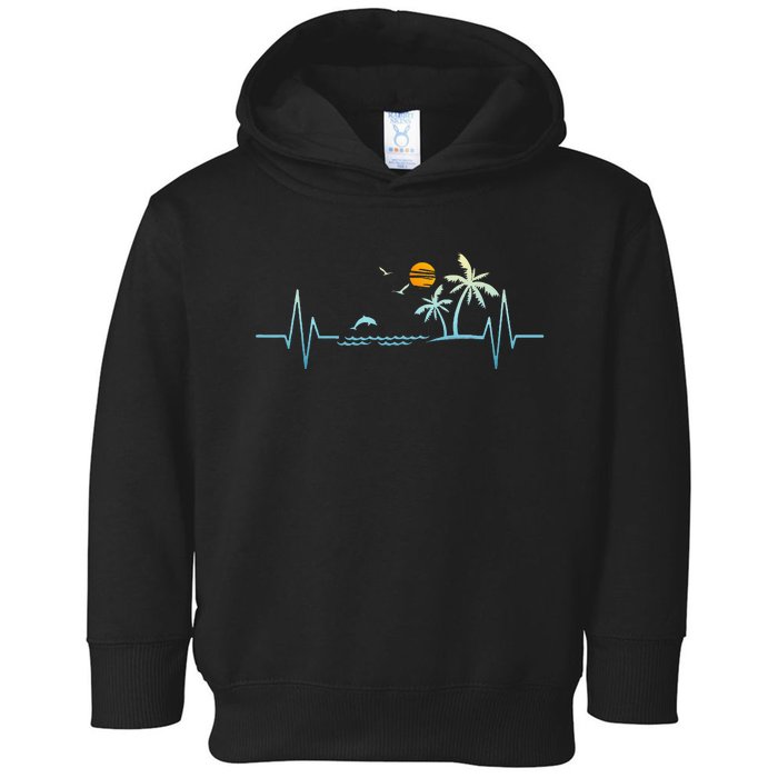 Heartbeat With Tropical Palm Trees Beach Island Sunset Toddler Hoodie