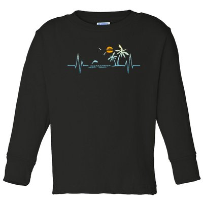 Heartbeat With Tropical Palm Trees Beach Island Sunset Toddler Long Sleeve Shirt