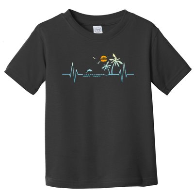 Heartbeat With Tropical Palm Trees Beach Island Sunset Toddler T-Shirt