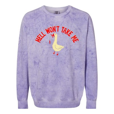 Hell WonT Take Me Funny Duck Graphic Colorblast Crewneck Sweatshirt