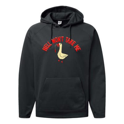 Hell WonT Take Me Funny Duck Graphic Performance Fleece Hoodie