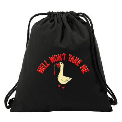 Hell WonT Take Me Funny Duck Graphic Drawstring Bag