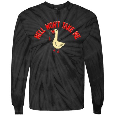 Hell WonT Take Me Funny Duck Graphic Tie-Dye Long Sleeve Shirt