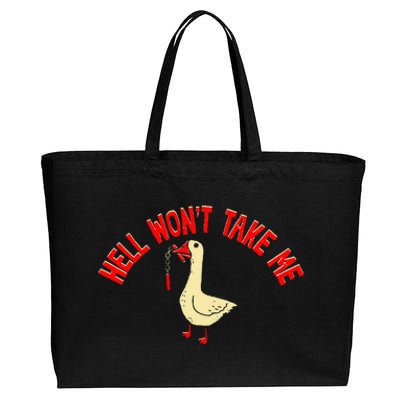 Hell WonT Take Me Funny Duck Graphic Cotton Canvas Jumbo Tote