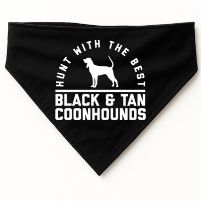 Hunt With The Best ~ Black And Tan Coonhound Cool Gift Distressed USA-Made Doggie Bandana
