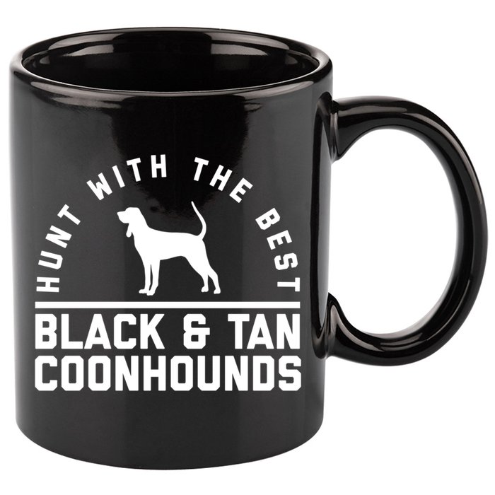 Hunt With The Best ~ Black And Tan Coonhound Cool Gift Distressed 11oz C Handle Ceramic Mug