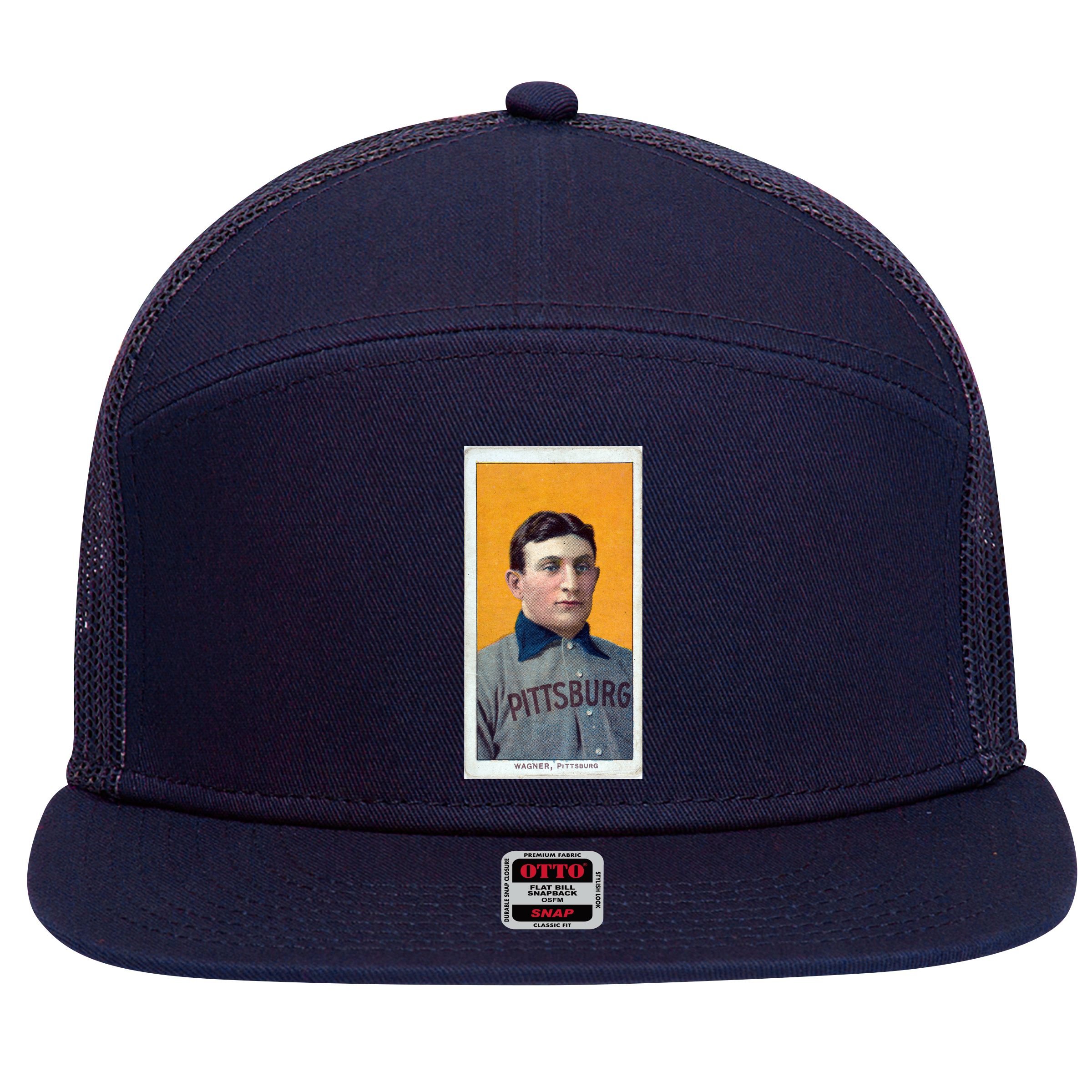 Honus Wagner T206 Baseball Card 7 Panel Mesh Trucker Snapback Hat