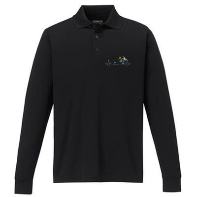 Heartbeat With Tropical Palm Trees Beach Island Sunset Performance Long Sleeve Polo