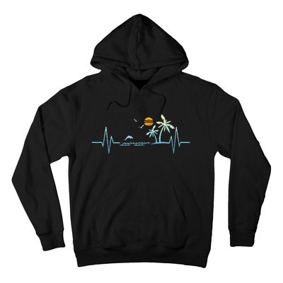 Heartbeat With Tropical Palm Trees Beach Island Sunset Hoodie