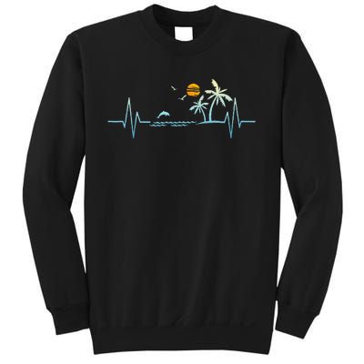 Heartbeat With Tropical Palm Trees Beach Island Sunset Sweatshirt