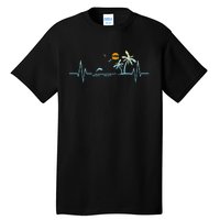 Heartbeat With Tropical Palm Trees Beach Island Sunset Tall T-Shirt